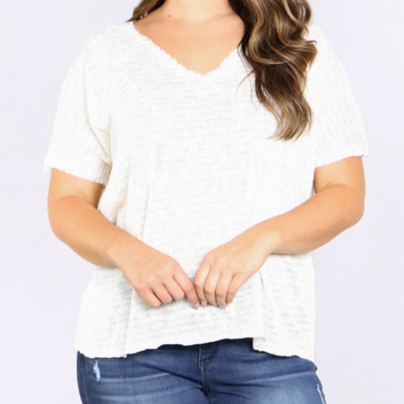 Trend Setter Diva Boutique Tops - #40 White Distressed trim knit top